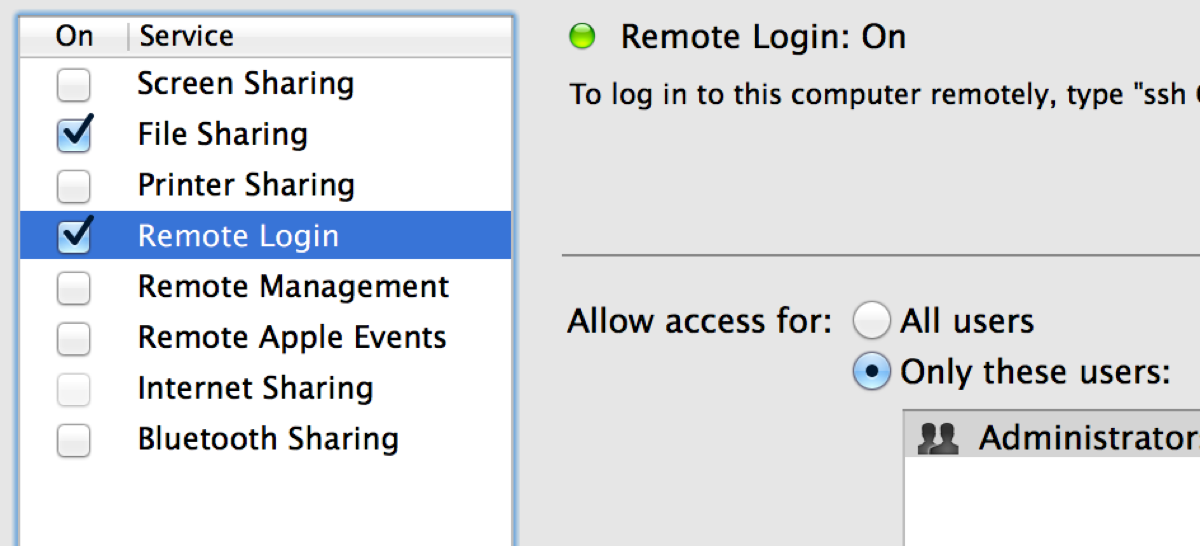 OS X - Sharing - Remote Login